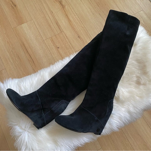 House of Harlow Black Suede Wedge Knee High Boots - Picture 2 of 13